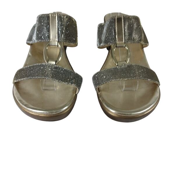 PESARO! "SUSAN" GOLD & BLACK MESH DUAL STRAP/T STRAP GOLD HARDWARE HEELS! SZ 11M - Picture 5 of 10